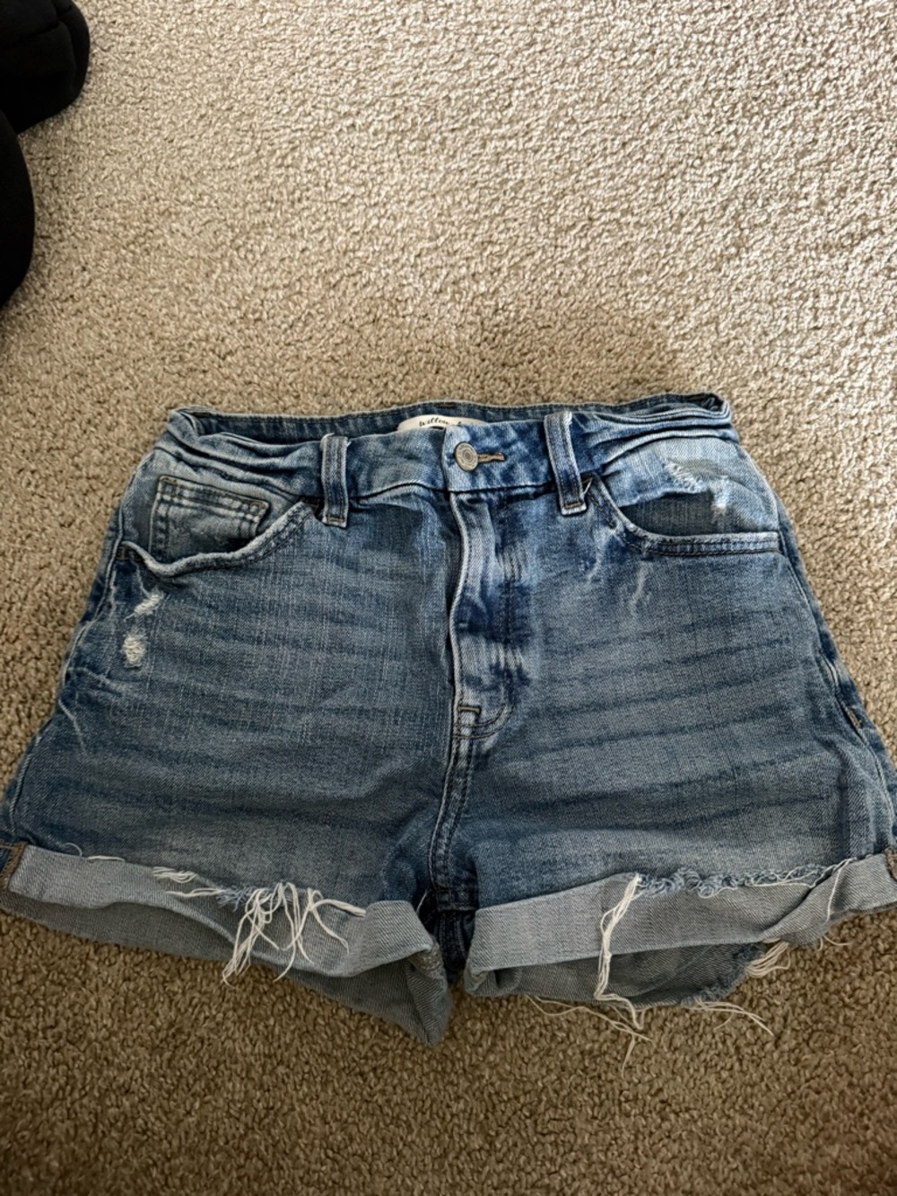 Casual High-Rise Distressed Jean Shorts - Light Blue